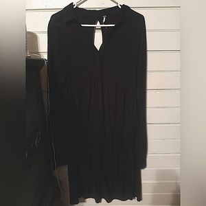 Free People black long sleeve tiered dress